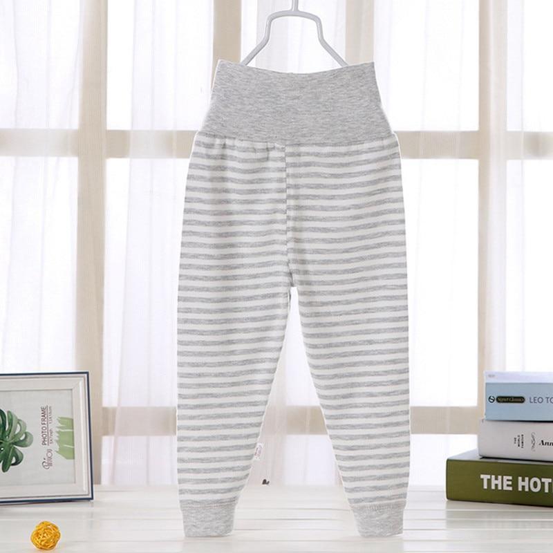 Stevvex baby pants high-waist cotton leggings, grey and white striped infant bottoms on Tampa Home & Garden Store