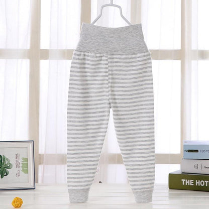 Stevvex baby pants high-waist cotton leggings, grey and white striped infant bottoms on Tampa Home & Garden Store