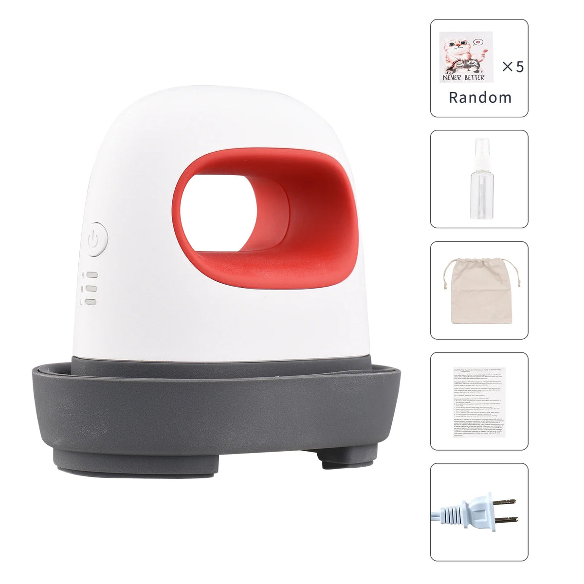 Mini heat press machine for t-shirts, white body with red handle, black base on Tampa Home & Garden Store
