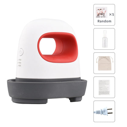 Mini heat press machine for t-shirts, white body with red handle, black base on Tampa Home & Garden Store