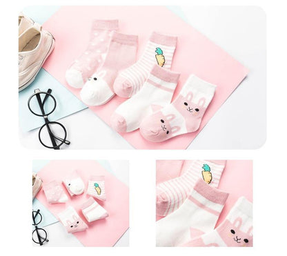 Stevvex baby socks 5-pair set soft cotton kids socks with pink white cartoon prints on Tampa Home & Garden Store