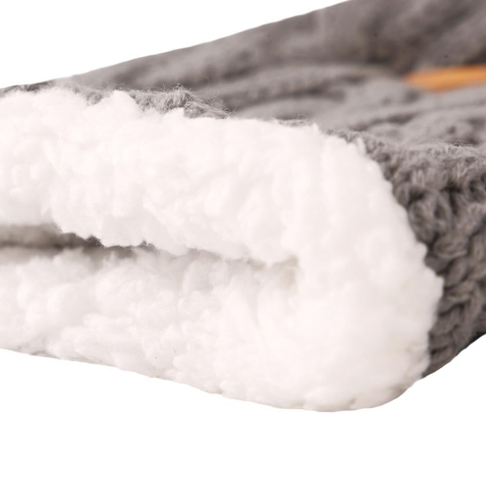 Baby swaddle blanket Stevvex, grey knitted with white plush lining, soft wool-cotton wrap on Tampa Home & Garden Store