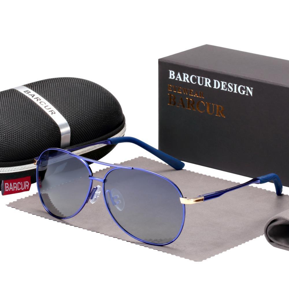 Barcur aviator sunglasses with blue gradient lenses, polarized UV400, blue metal frame on Tampa Home & Garden Store