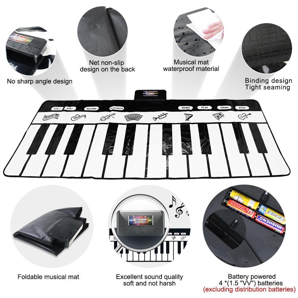 Stevvex electronic piano mat keyboard for kids, black white foldable play mat 2-piece set battery on Tampa Home & Garden Store