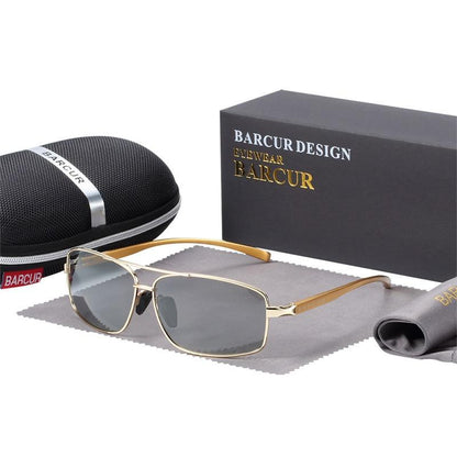 Stevvex Barcur gold-framed rectangle polarized sunglasses gray lenses UV400 driving glasses on Tampa Home & Garden Store