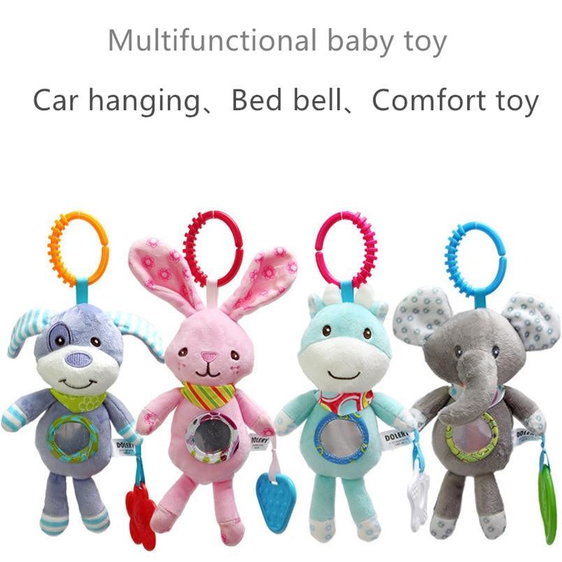 Stevvex plush baby rattle set: 4 hanging animals with stroller rings on Tampa Home & Garden Store