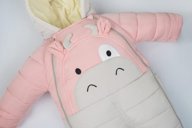 Baby pink hooded snowsuit puffer with cute animal face by Stevvex ST15BY02395HBUOM on Tampa Home & Garden Store