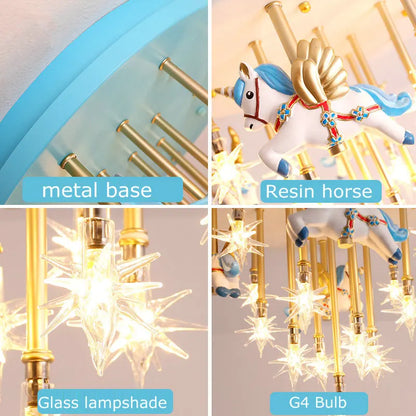 DecorBites Kids ResinHorse PaperCrane Ceiling LED bluepink with metal base and star lamps on Tampa Home & Garden Store