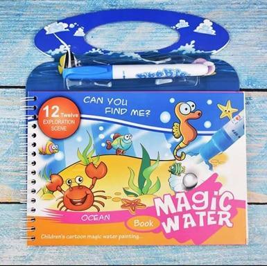 Stevvex Magic Water coloring book with reusable pen, ocean doodle pad, carrying case for kids on Tampa Home & Garden Store