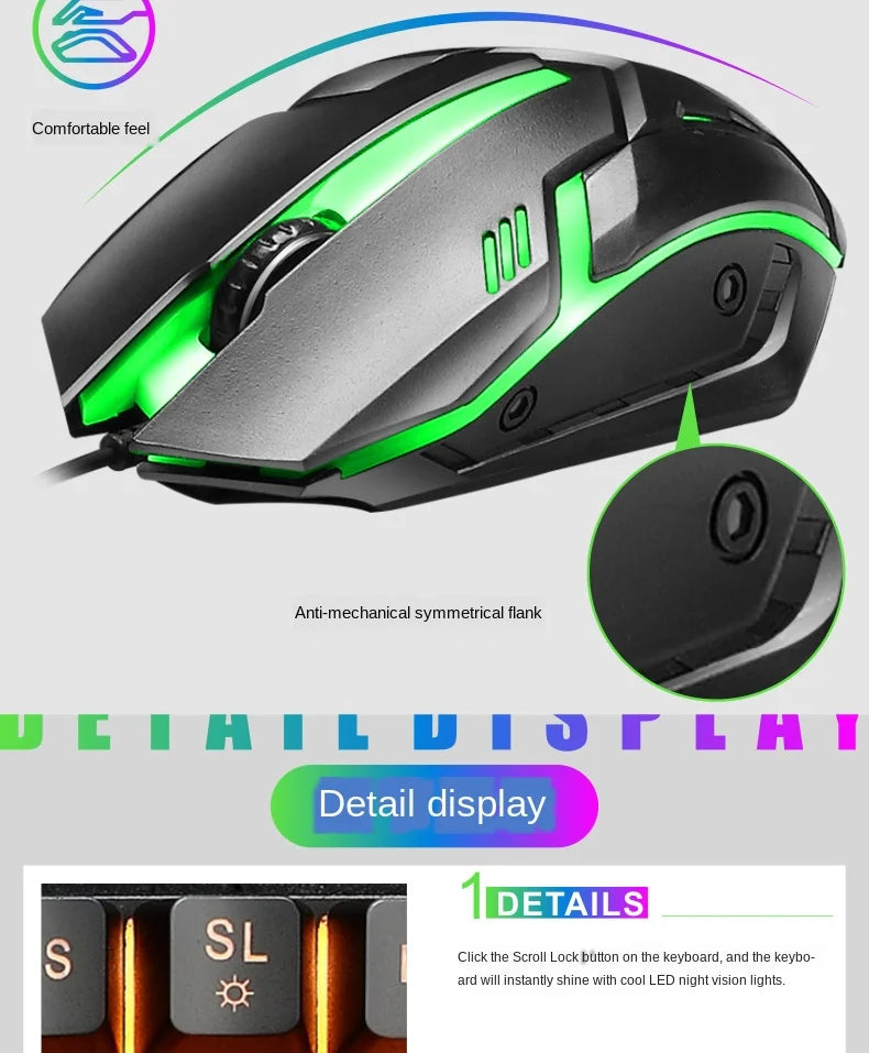 FLIPSTYLEZLLC USB wired gaming keyboard and mouse with rainbow backlight and green mouse on Tampa Home & Garden Store