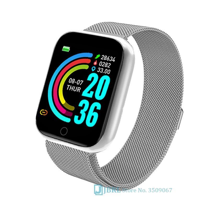 Stevvex ST1WT3506WML stainless steel smartwatch with mesh band square touchscreen display on Tampa Home & Garden Store