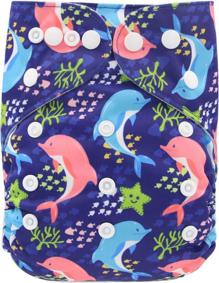 Stevvex baby cloth diaper blue dolphin print with snap closures waterproof pocket on Tampa Home & Garden Store