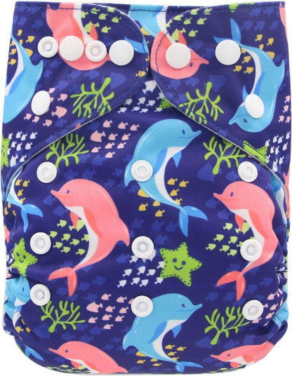 Stevvex baby cloth diaper blue dolphin print with snap closures waterproof pocket on Tampa Home & Garden Store