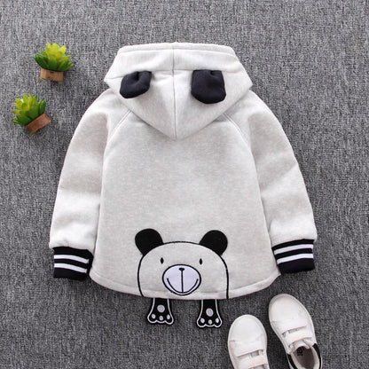 Stevvex Winter Baby Coat for infants, gray bear-hooded cotton jacket with black ears on Tampa Home & Garden Store