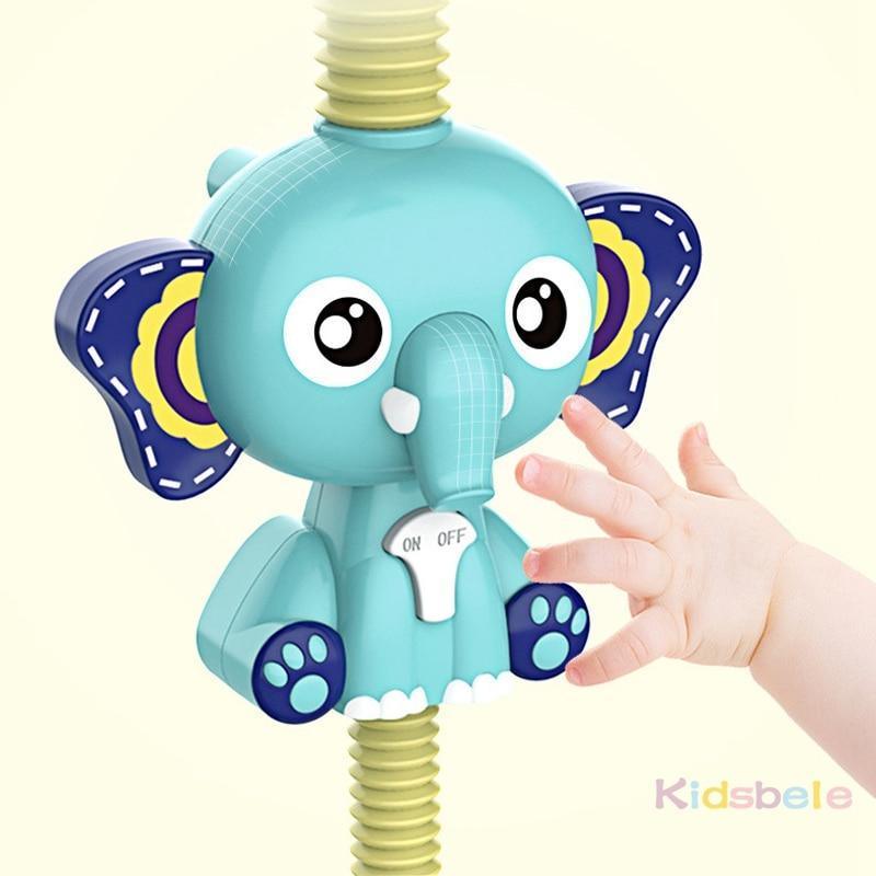 Stevvex turquoise baby elephant bath toy with blue wings, interactive water spray for kids on Tampa Home & Garden Store