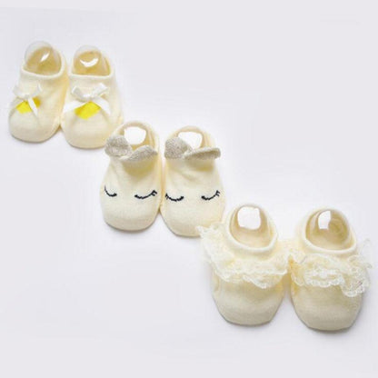 Stevvex Baby Girl Anti-Slip Cotton Bow Lace Floor Socks, cream with lace trim, 4 pairs on Tampa Home & Garden Store