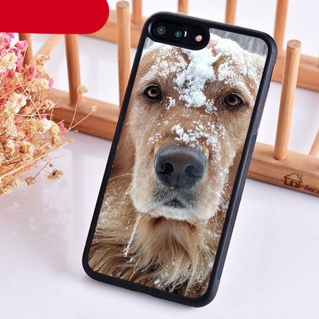 Stevvex iPhone case with golden retriever face, black liquid silicone bumper on Tampa Home & Garden Store