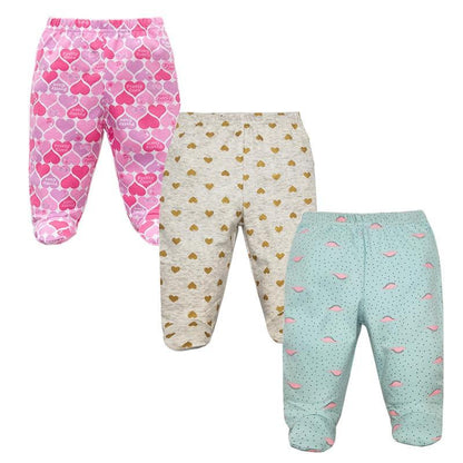 3Pcs baby pants set 100% cotton unisex pink heart print beige gold-heart mint pink-dot print on Tampa Home & Garden Store