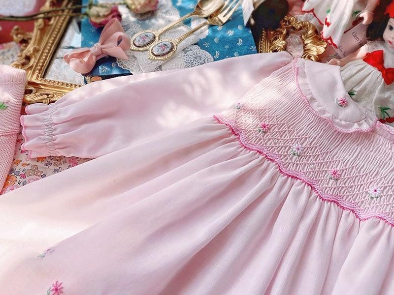 Baby girl dress pink long sleeves with smocked bodice by Stevvex on Tampa Home & Garden Store