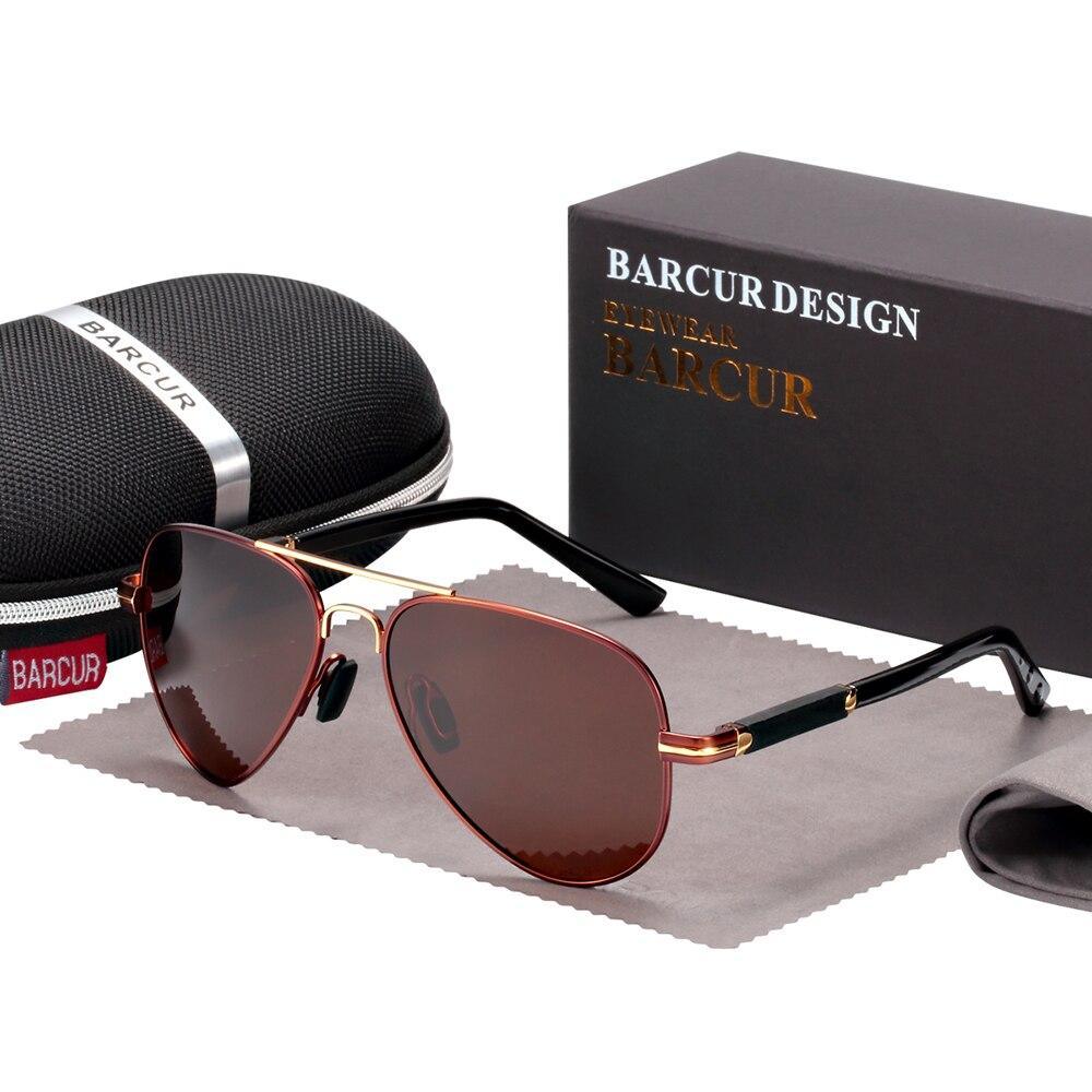 Barcur aviator sunglasses with gold frame and brown polarized lenses; includes case on Tampa Home & Garden Store