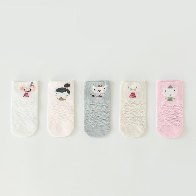 Stevvex baby socks 5-pair animal-face set in white, pink, gray, cream with zigzag mesh on Tampa Home & Garden Store