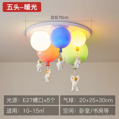 DecorBites Kids Space Balloon LED ceiling lamp with five balloons and astronaut pendants on Tampa Home & Garden Store