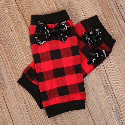 Baby girls Christmas plaid outfit set with sequined bow top and matching skirt on Tampa Home & Garden Store