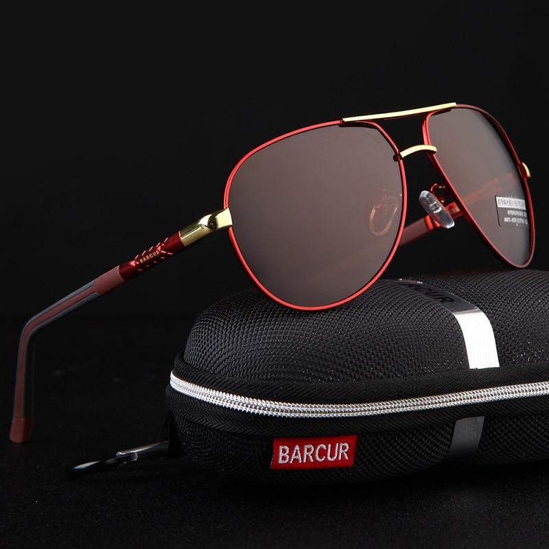 Stevvex polarized aviator sunglasses red frame gold accents brown lenses Barcur case on Tampa Home & Garden Store