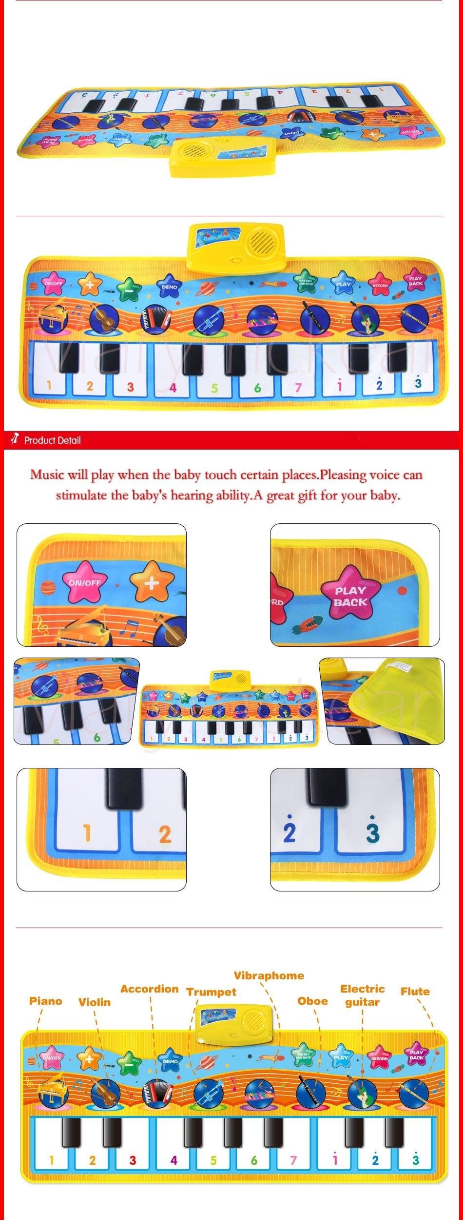 Stevvex Music Piano Play Mat yellow cloth educational keyboard toy with demo songs for kids on Tampa Home & Garden Store
