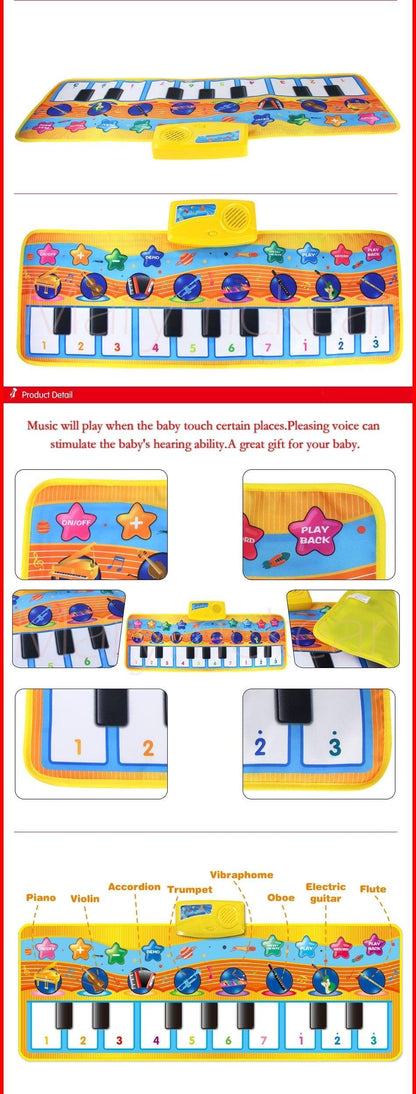 Stevvex Music Piano Play Mat yellow cloth educational keyboard toy with demo songs for kids on Tampa Home & Garden Store