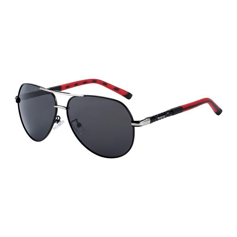 Stevvex aviator sunglasses polarized with red temple arms and black lenses on Tampa Home & Garden Store