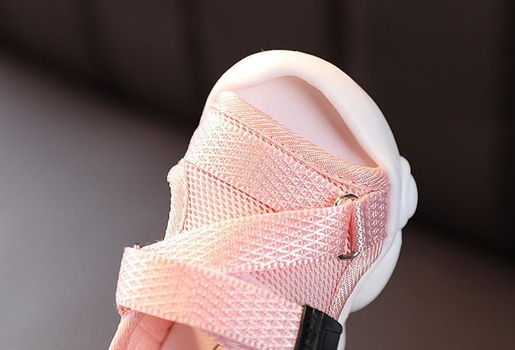 Baby pink mesh strap sandal with white sole and Velcro closure on Tampa Home & Garden Store