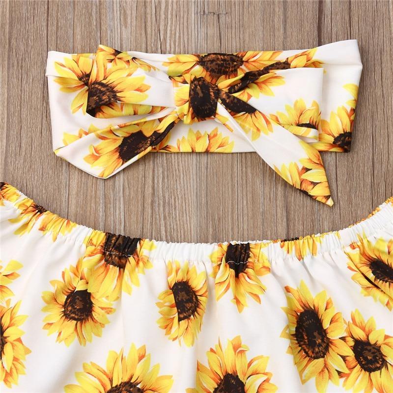 Sunflower print 3pc baby outfit set with top, pants, and headband by Stevvex on Tampa Home & Garden Store