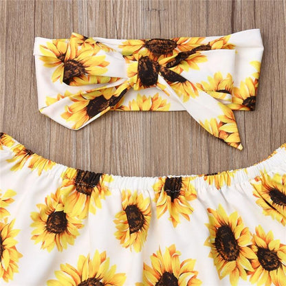 Sunflower print 3pc baby outfit set with top, pants, and headband by Stevvex on Tampa Home & Garden Store