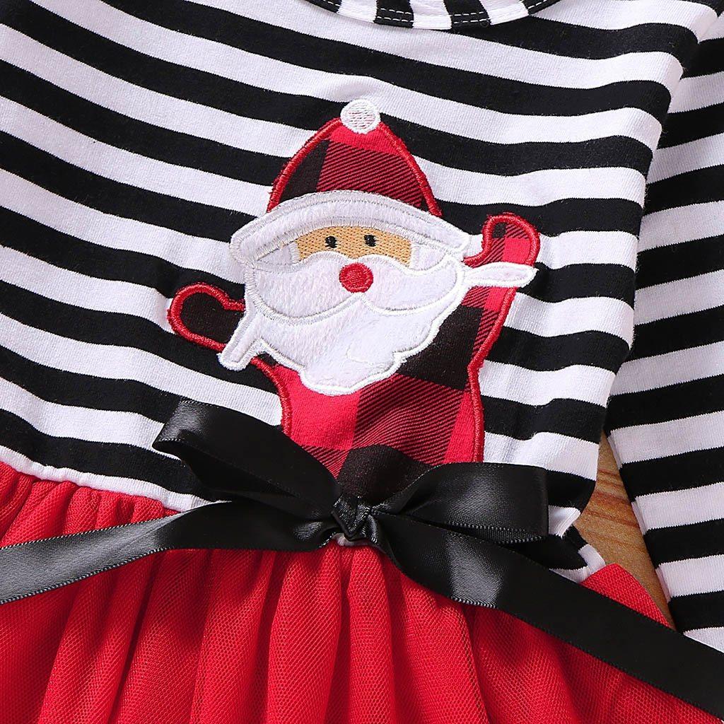 Newborn baby girls Christmas Santa striped long sleeve dress with red skirt and black bow on Tampa Home & Garden Store