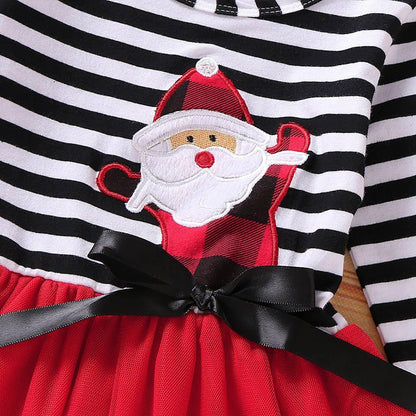 Newborn baby girls Christmas Santa striped long sleeve dress with red skirt and black bow on Tampa Home & Garden Store