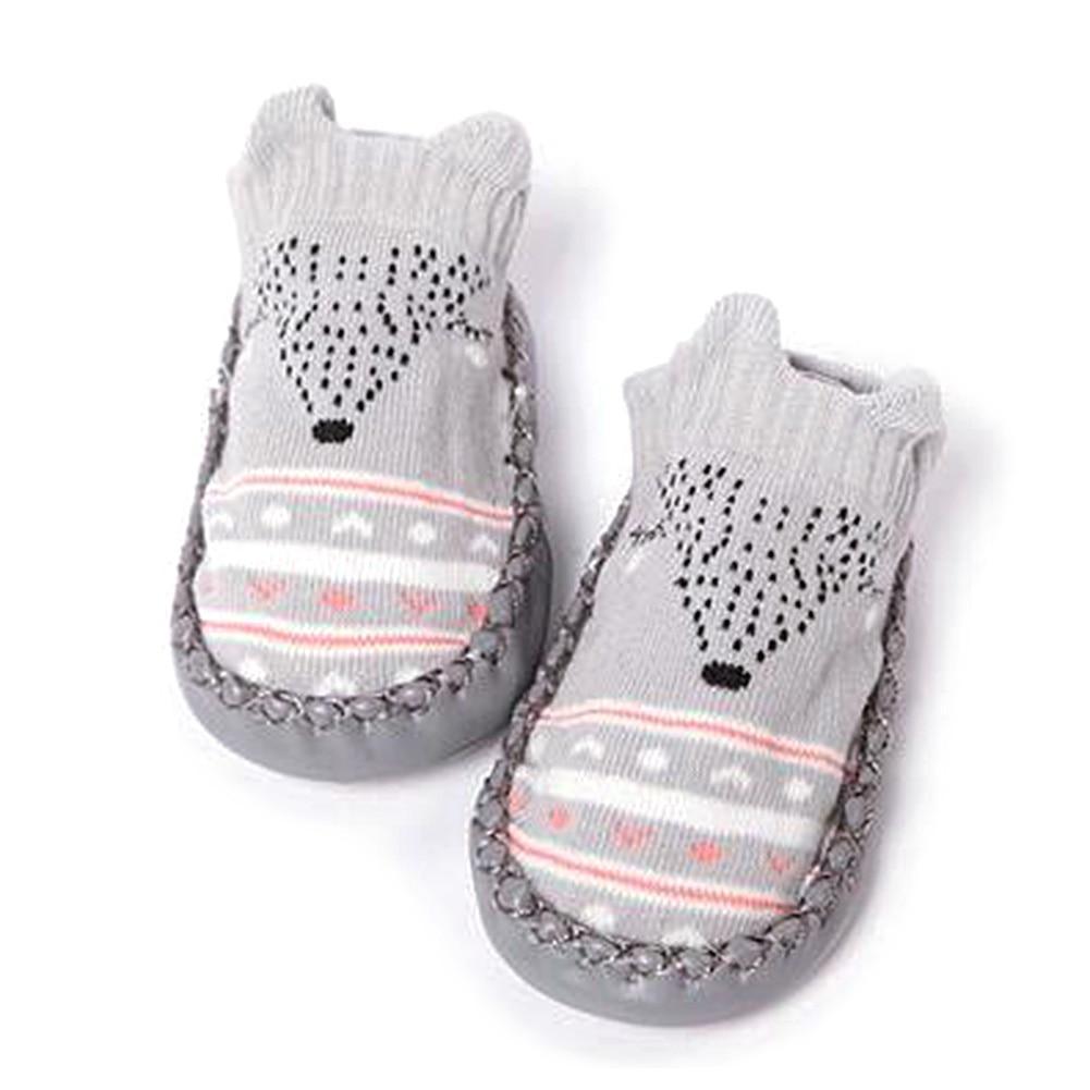 Stevvex baby knit soft sole cartoon shoes pair, gray fox-face pattern, cotton slippers on Tampa Home & Garden Store