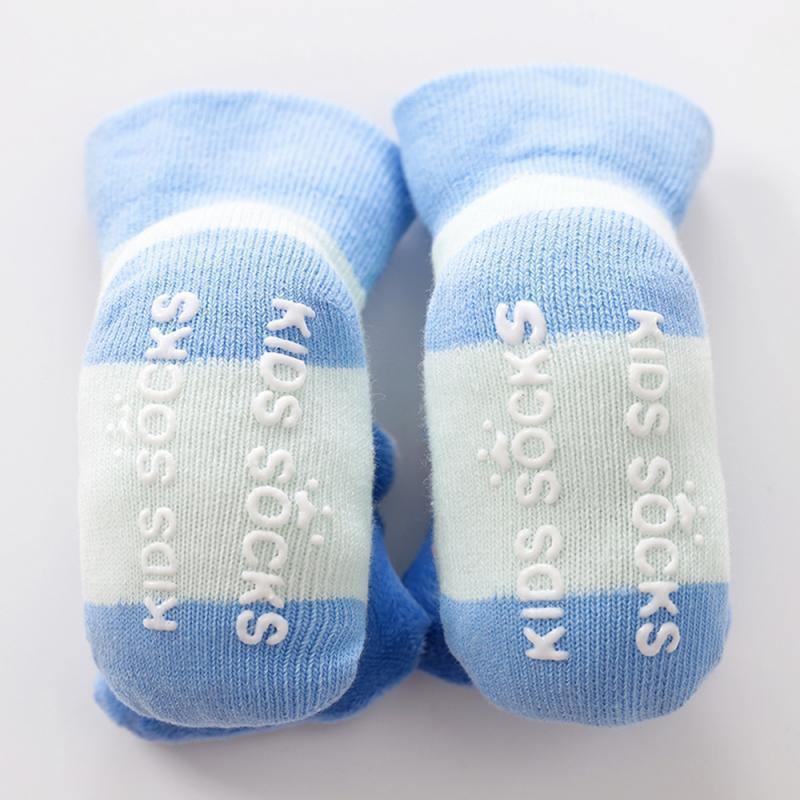 Blue striped cotton baby non-slip socks for toddlers, white band pair on Tampa Home & Garden Store