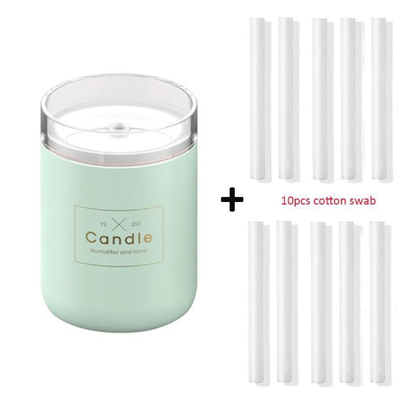 Candle humidifier 280ml Stevvex mint green with soft light and USB diffuser plus 10 cotton swabs on Tampa Home & Garden Store