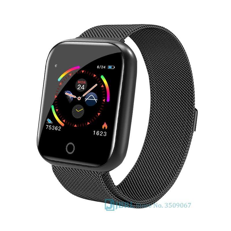 Stevvex ST1WT3506WML smart watch with black mesh band and square touchscreen for Android IOS on Tampa Home & Garden Store