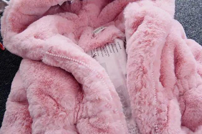 Baby Girl Hooded Zip Jacket Warm Plush Fleece
