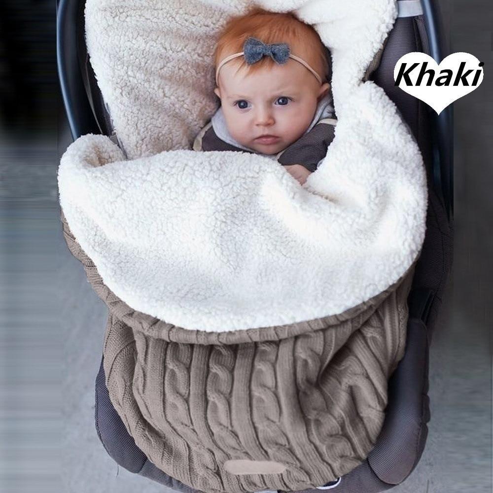 Warm Baby Blanket Knitted Newborn Swaddle Wrap knit with white sherpa lining by Stevvex Khaki on Tampa Home & Garden Store