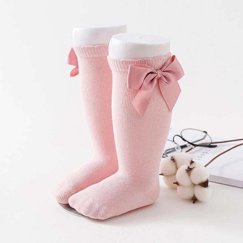 Stevvex baby girls knee socks, soft pink cotton knit with a large bow, set of 2 on Tampa Home & Garden Store
