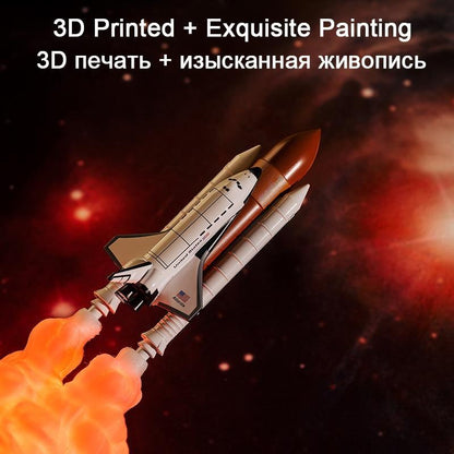 Stevvex Space Shuttle lamp night light, 3D printed with orange rocket flames, space backdrop on Tampa Home & Garden Store