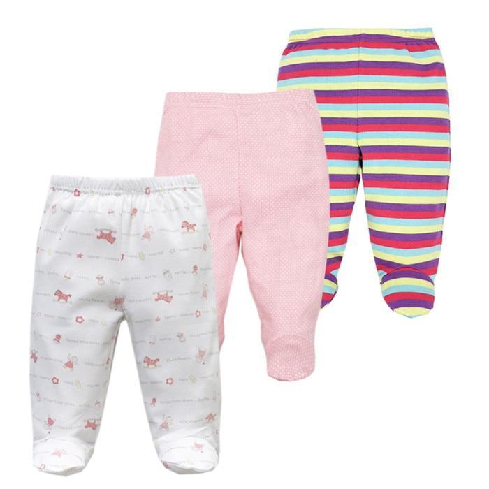 3Pcs baby pants set by Stevvex, 100% cotton unisex newborn wear white print pink dotted stripes on Tampa Home & Garden Store