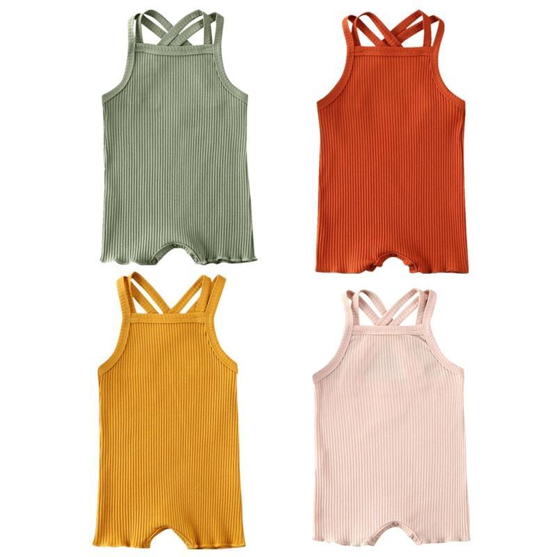 Stevvex ribbed cotton baby romper set four colors with crisscross straps on Tampa Home & Garden Store