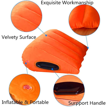 Inflatable wedge pillow velvety orange surface; adjustable support cushion with handle on Tampa Home & Garden Store