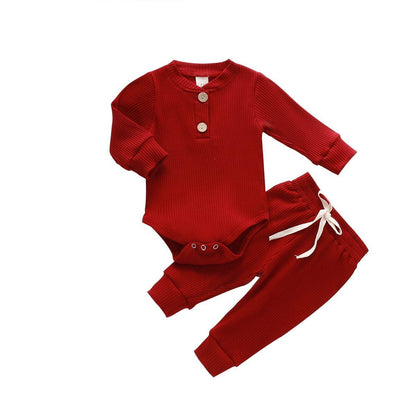 Red ribbed infant 2-piece set with long-sleeve bodysuit and elastic pants on Tampa Home & Garden Store