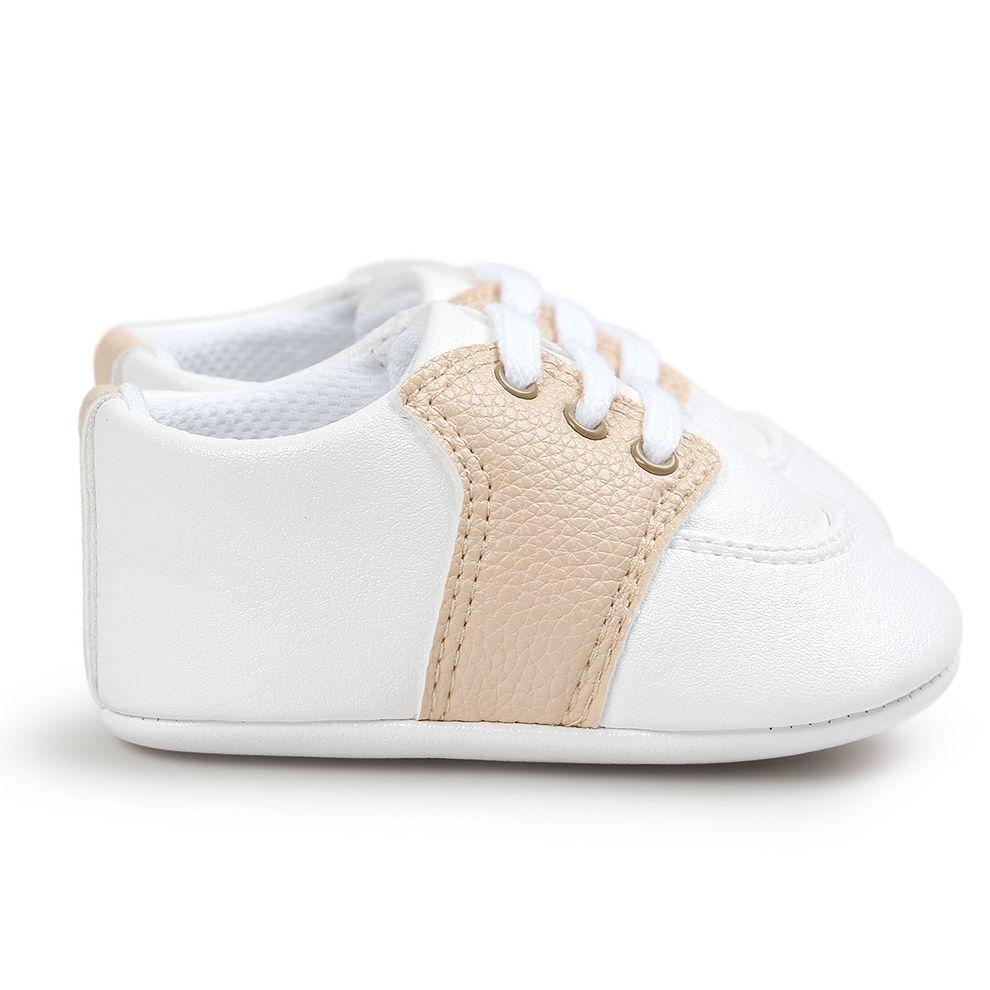 Stevvex newborn sneakers Star Walkers white PU leather lace-up beige side panel 0-18 months on Tampa Home & Garden Store
