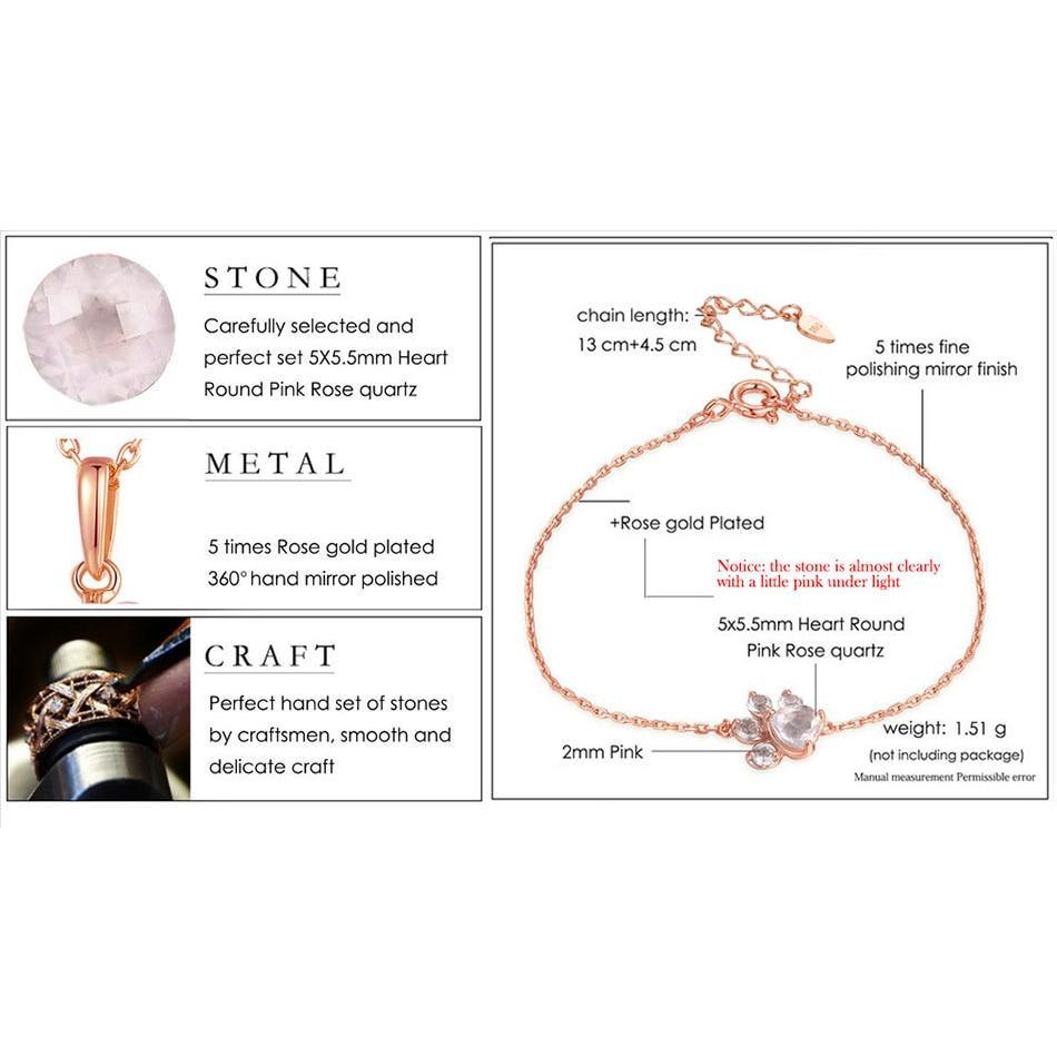 Bracelet in rose gold with pink heart rose quartz charm and zirconia accents, 13cm+4.5cm ext on Tampa Home & Garden Store